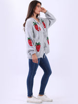 Women Strawberry Knit Woolen Cardigan