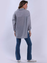 Women Stripy Collared Cotton Shirt