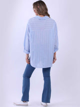 Women Stripy Collared Cotton Shirt