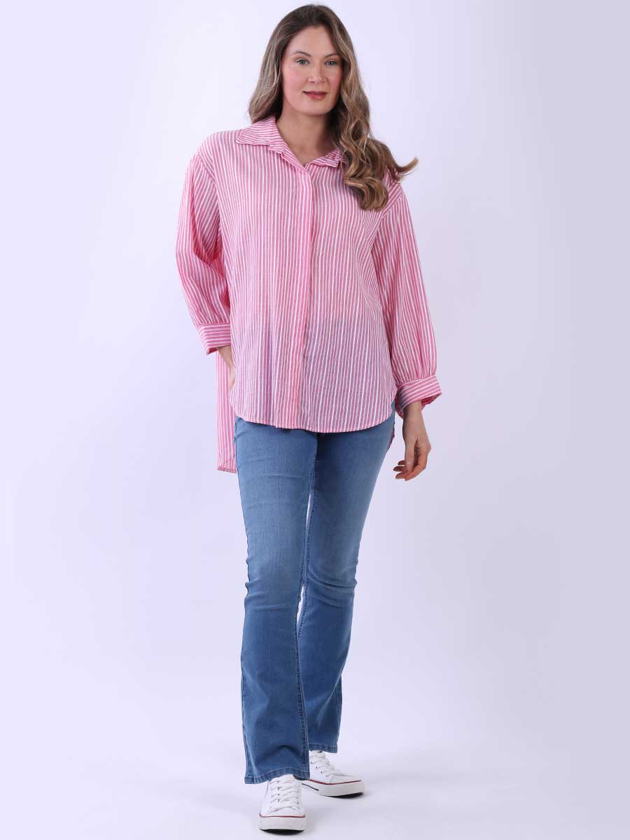 Ladies Stripy Shirt Fuchsia