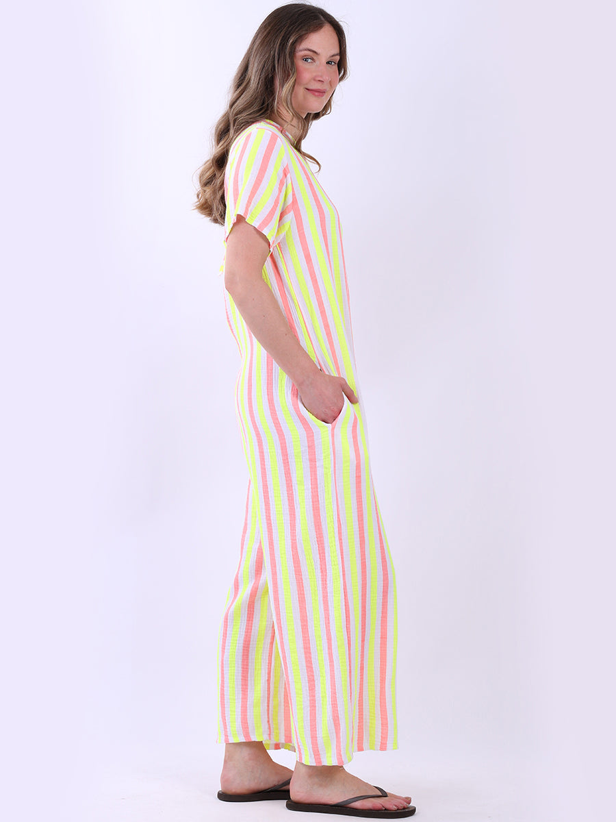 Multi Stripes Wide Leg Cotton Jumpsuit