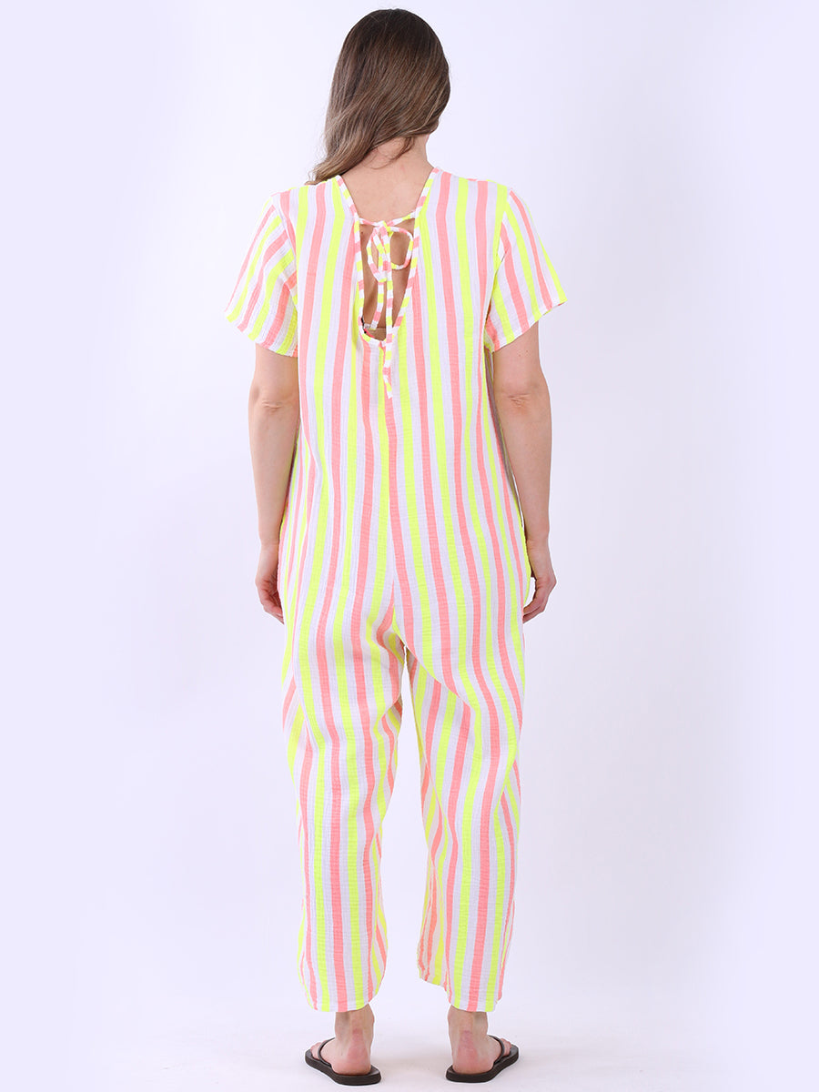 Multi Stripes Wide Leg Cotton Jumpsuit