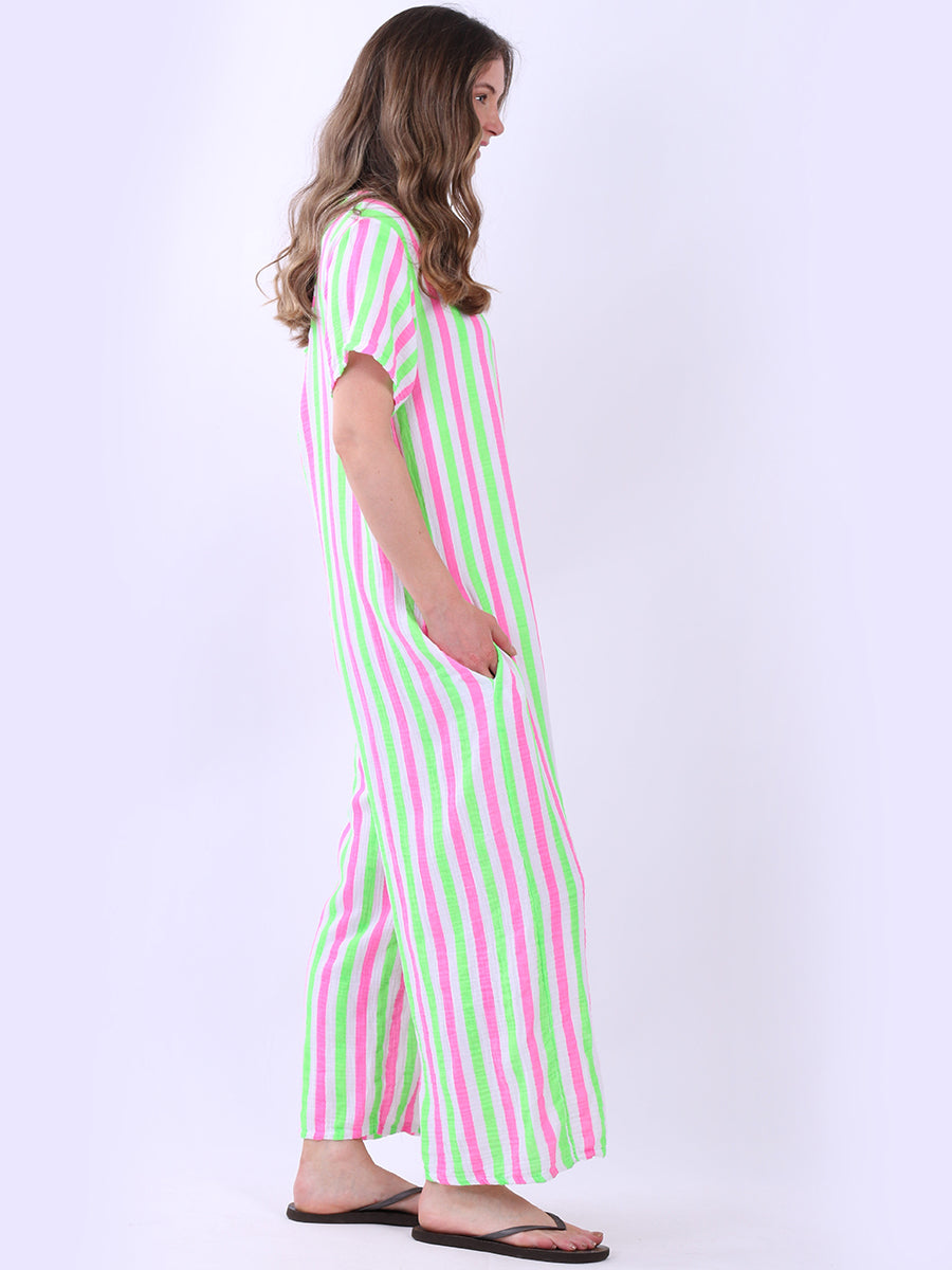 Multi Stripes Wide Leg Cotton Jumpsuit