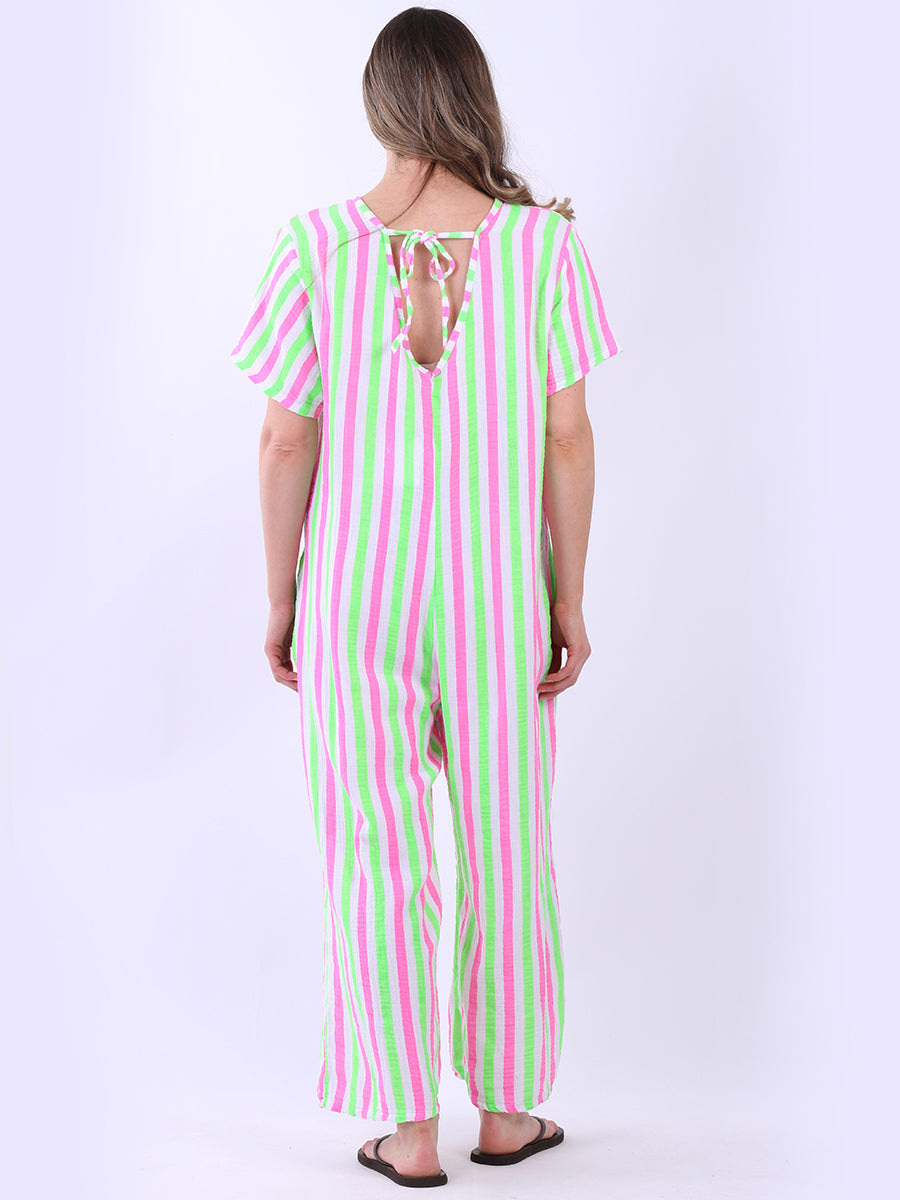 Multi Stripes Wide Leg Cotton Jumpsuit