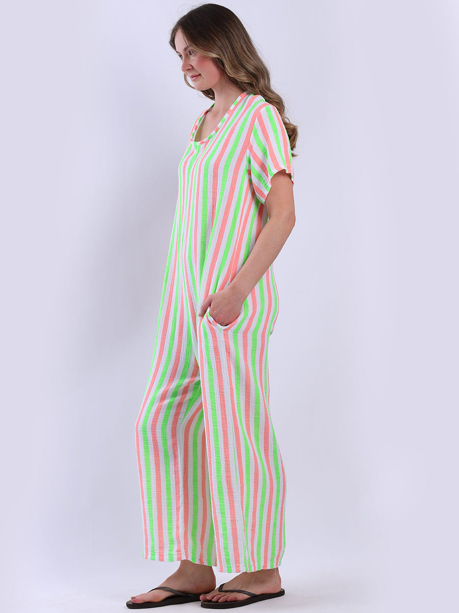 Multi Stripes Wide Leg Cotton Jumpsuit