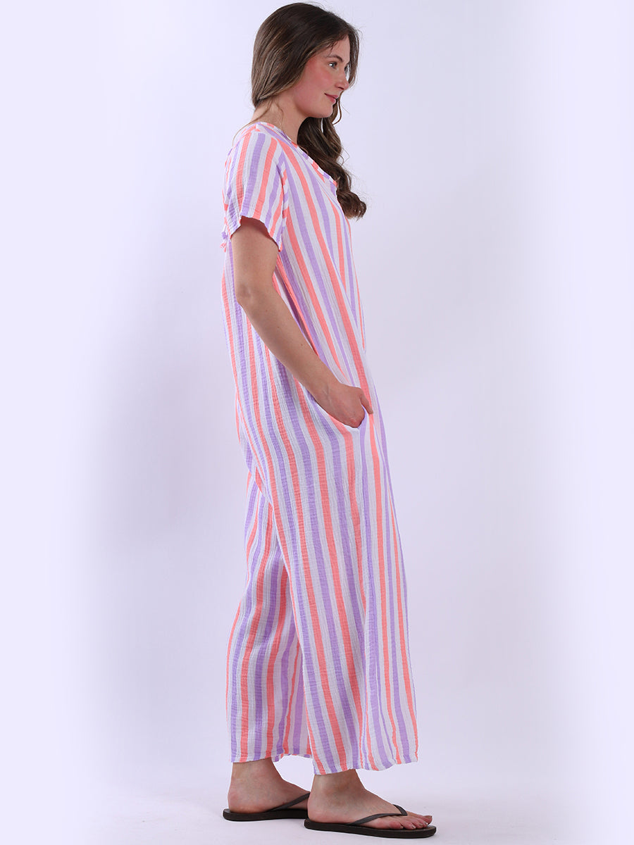 Multi Stripes Wide Leg Cotton Jumpsuit