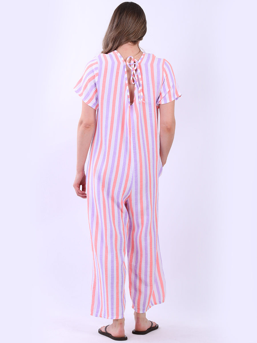 Multi Stripes Wide Leg Cotton Jumpsuit