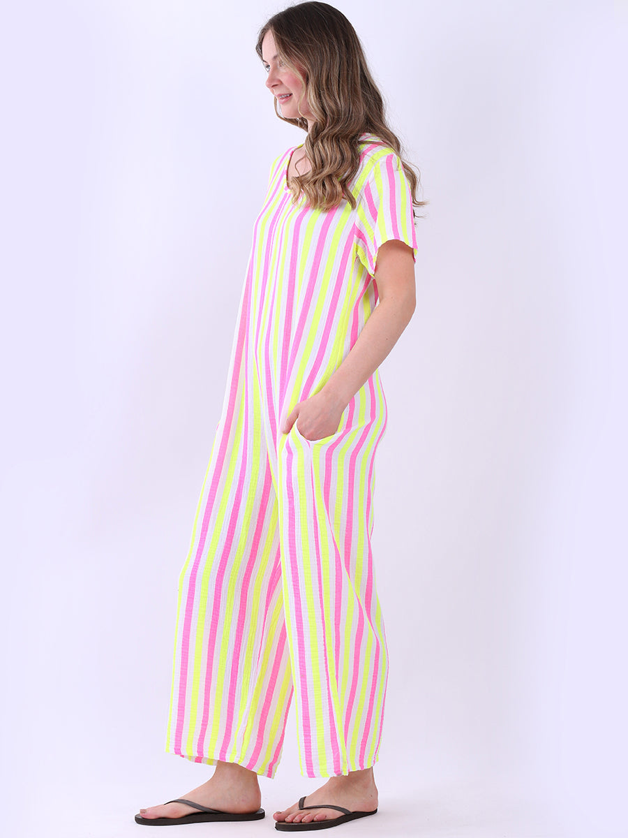 Multi Stripes Wide Leg Cotton Jumpsuit