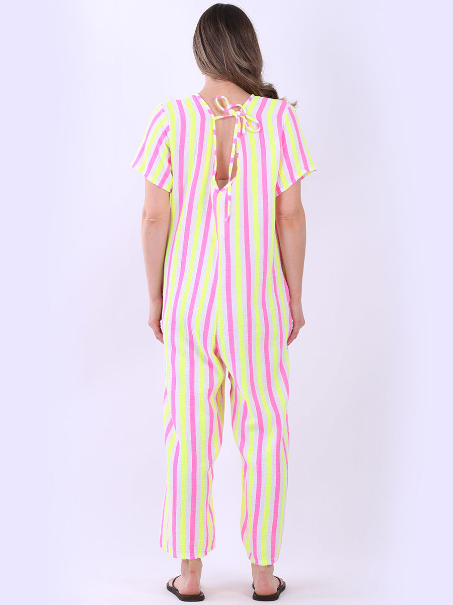Multi Stripes Wide Leg Cotton Jumpsuit