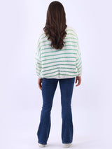 Women Stripy Print Knitted Woolen Batwing Jumper