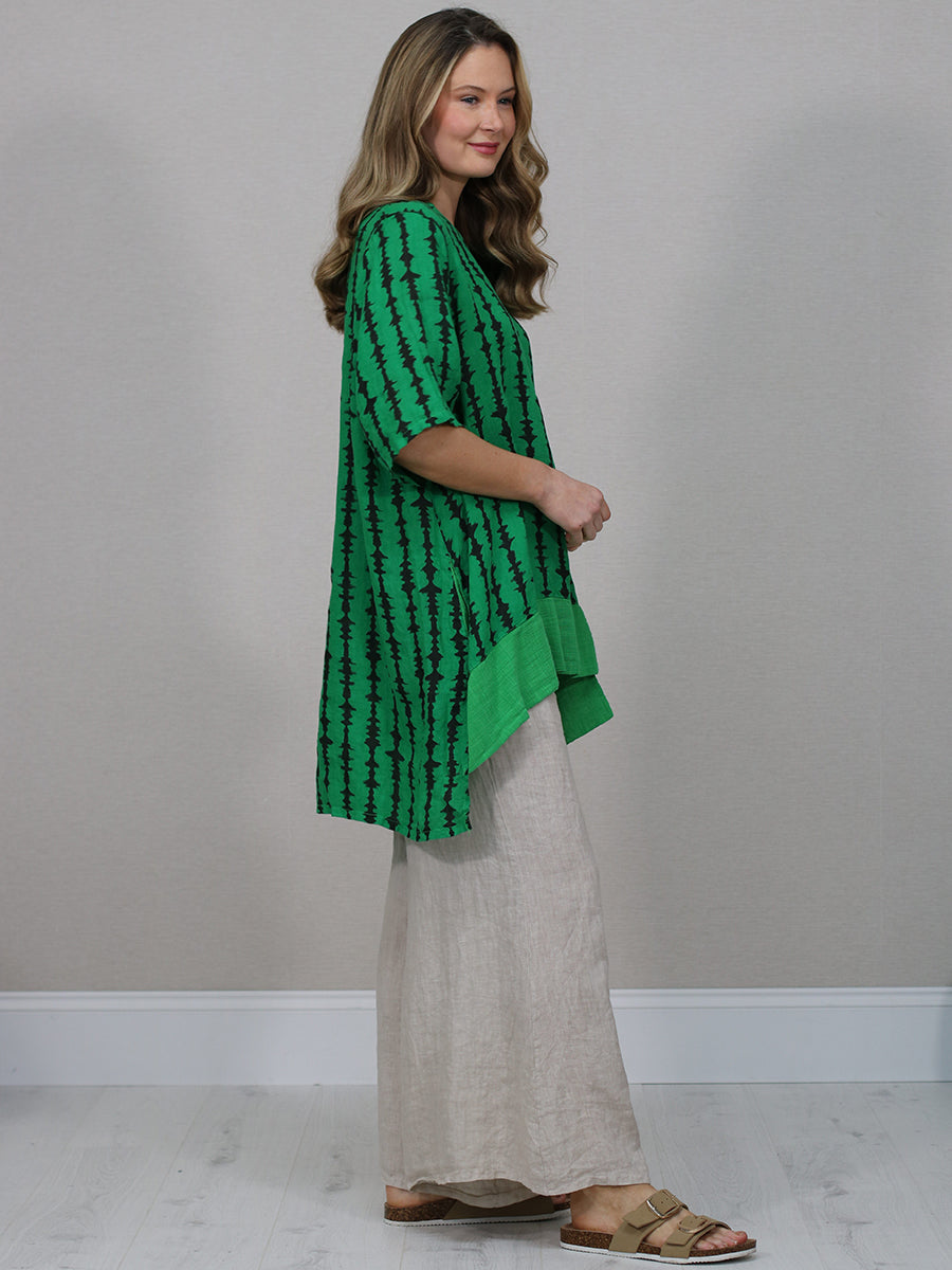 Made In Italy Printed Hi-Lo Linen Top