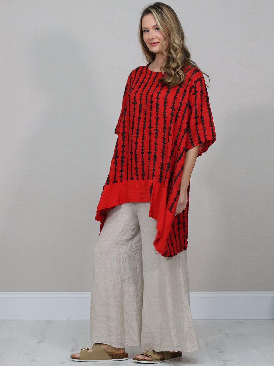 Made In Italy Printed Hi-Lo Linen Top