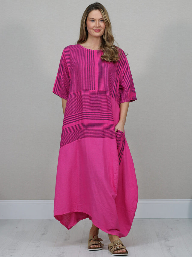 Sripy Linen Dress Fuchsia
