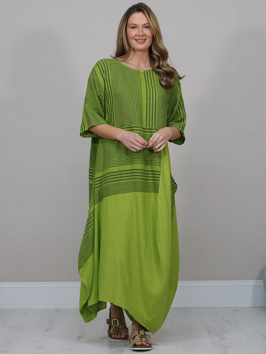 Sripy Linen Dress Lime Green