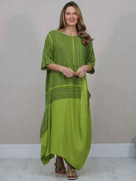 Sripy Linen Dress Lime Green