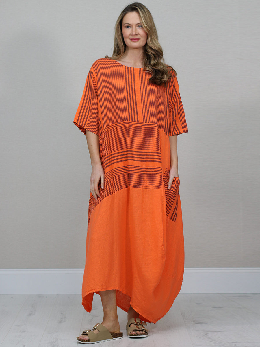 Sripy Linen Dress Orange