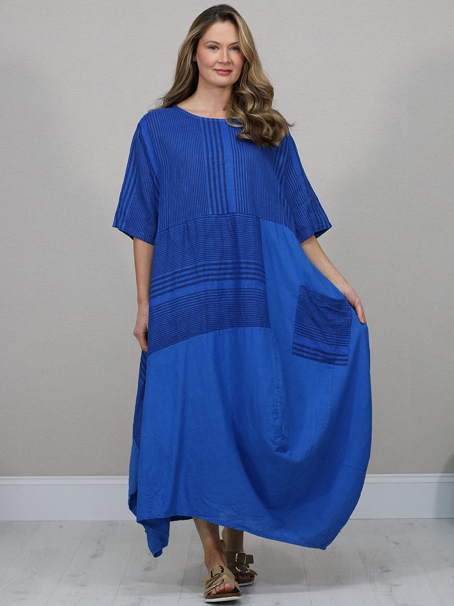Sripy Linen Dress Royal Blue