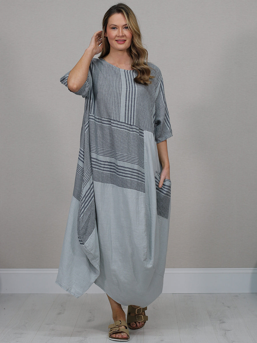 Sripy Linen Dress Silver