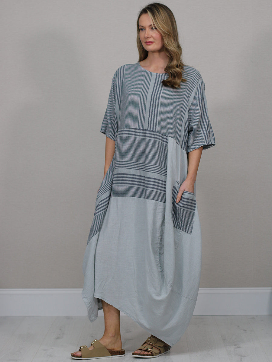 Summer Linen Lagenlook Stripy Dress