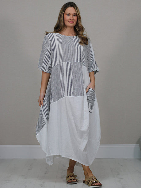 Sripy Linen Dress White