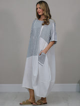 Summer Linen Lagenlook Stripy Dress