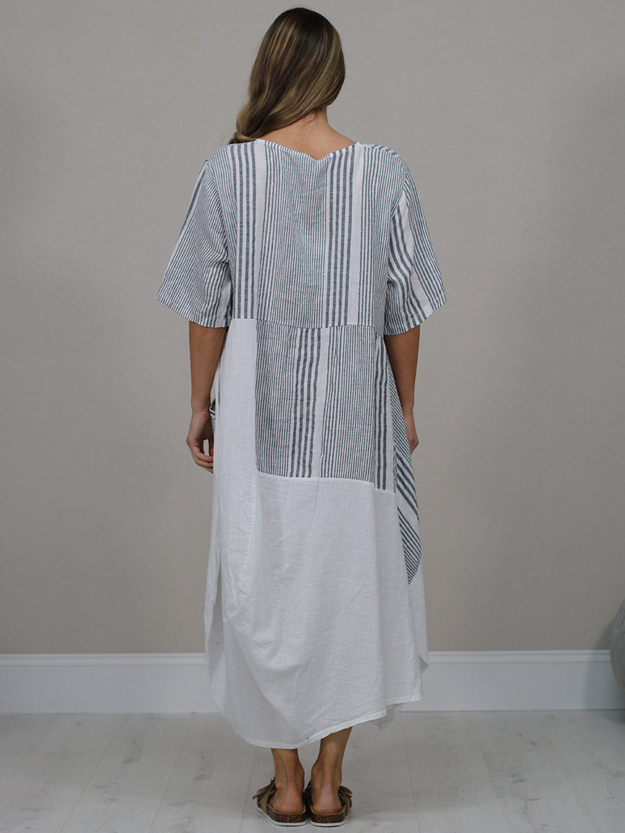 Summer Linen Lagenlook Stripy Dress
