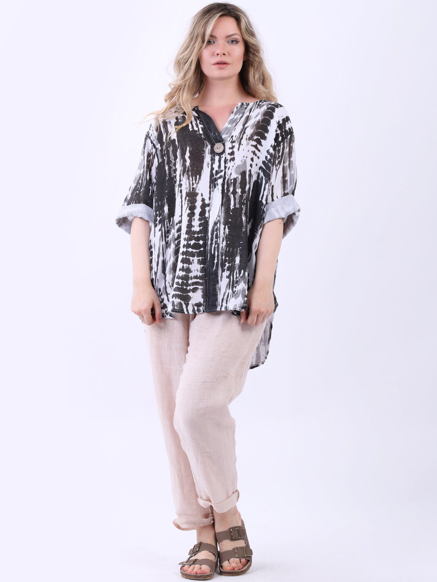 Tie Dye Linen Lagenlook Hi-Lo Blouse