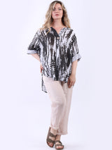 Tie Dye Linen Lagenlook Hi-Lo Blouse