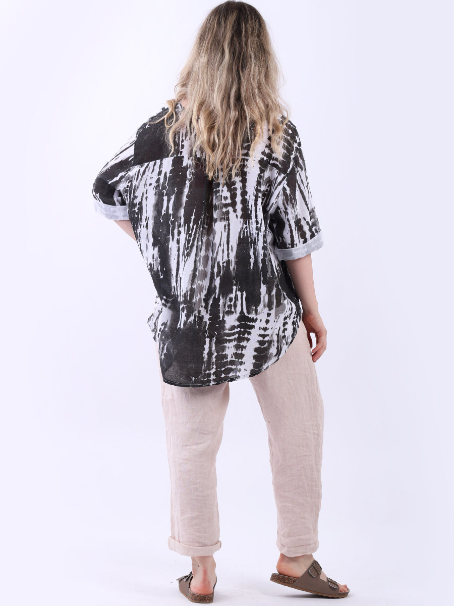 Tie Dye Linen Lagenlook Hi-Lo Blouse