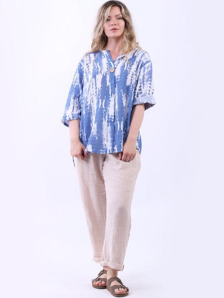 Tie Dye Linen Lagenlook Hi-Lo Blouse