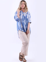 Tie Dye Linen Lagenlook Hi-Lo Blouse