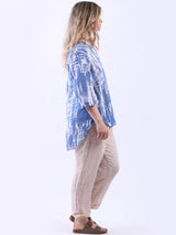 Tie Dye Linen Lagenlook Hi-Lo Blouse