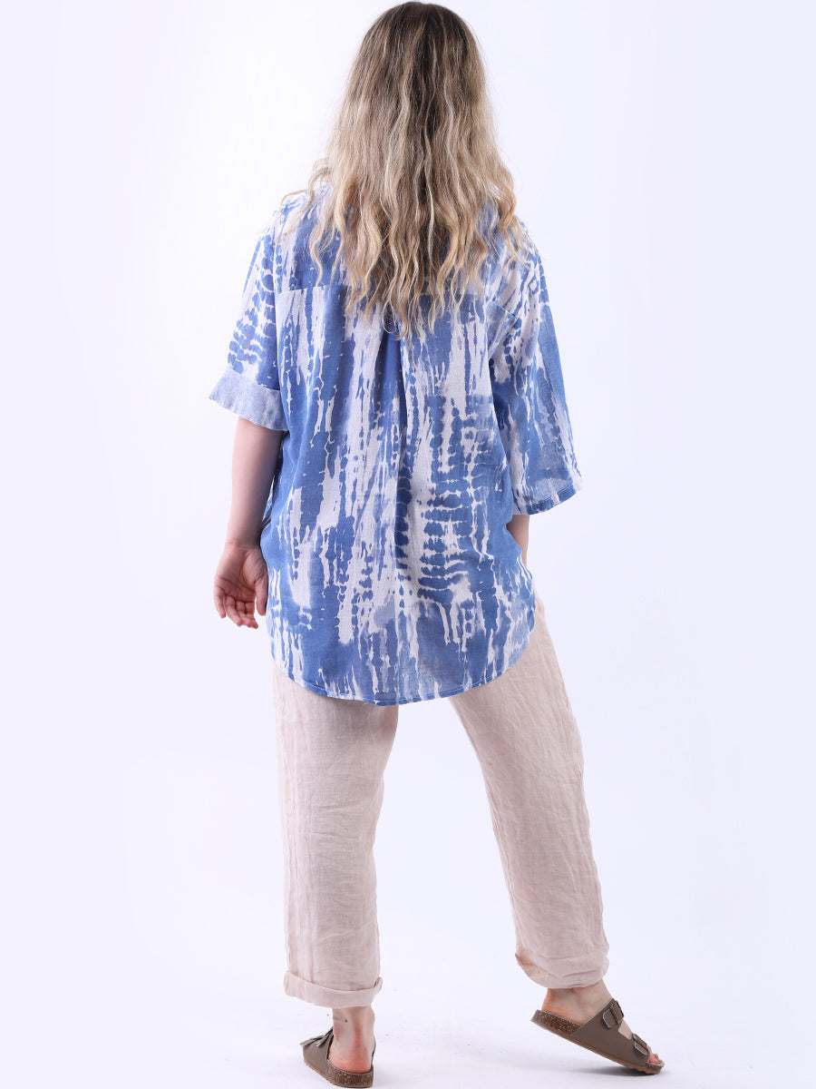 Tie Dye Linen Lagenlook Hi-Lo Blouse