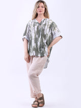 Tie Dye Linen Lagenlook Hi-Lo Blouse