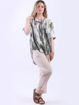 Tie Dye Linen Lagenlook Hi-Lo Blouse