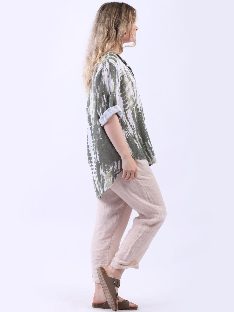 Tie Dye Linen Lagenlook Hi-Lo Blouse