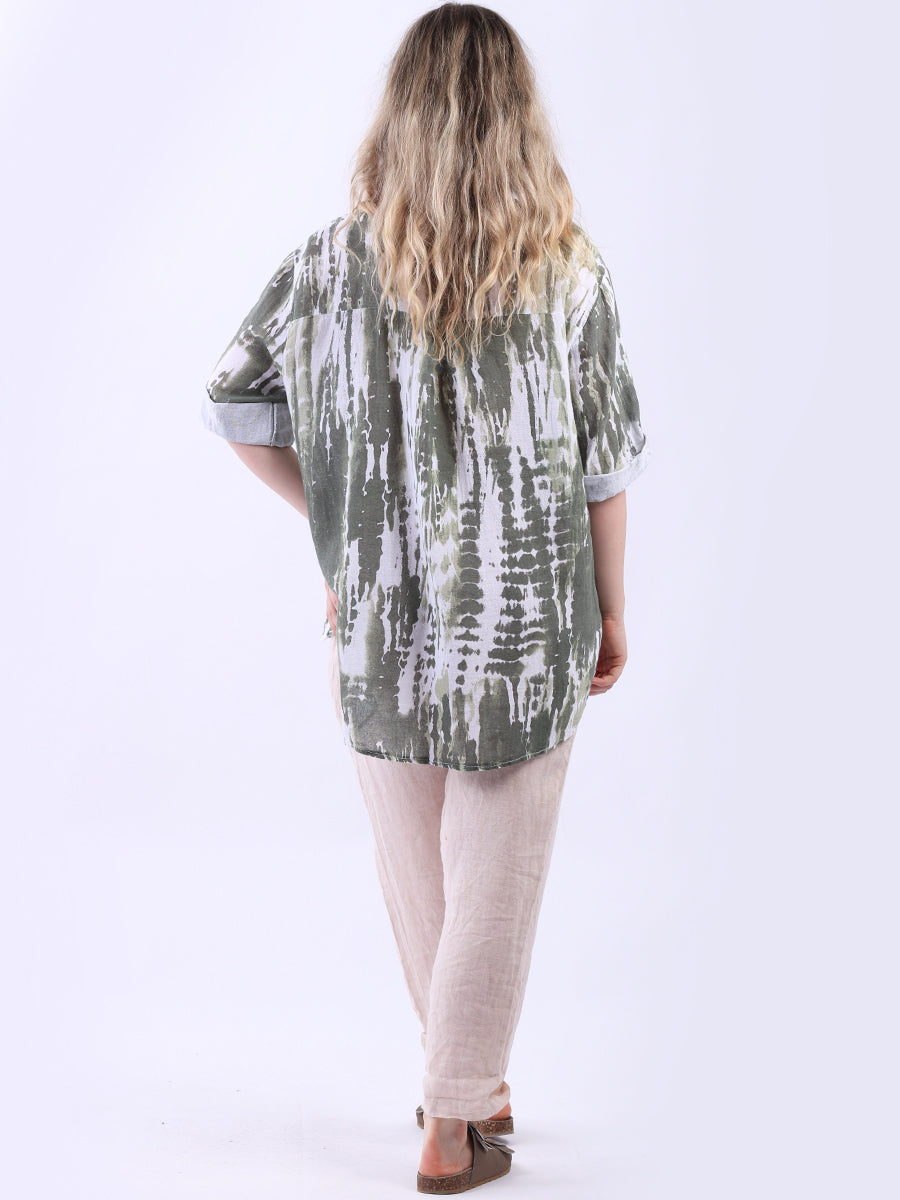 Tie Dye Linen Lagenlook Hi-Lo Blouse