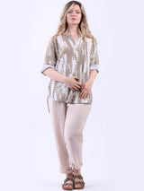 Tie Dye Linen Lagenlook Hi-Lo Blouse