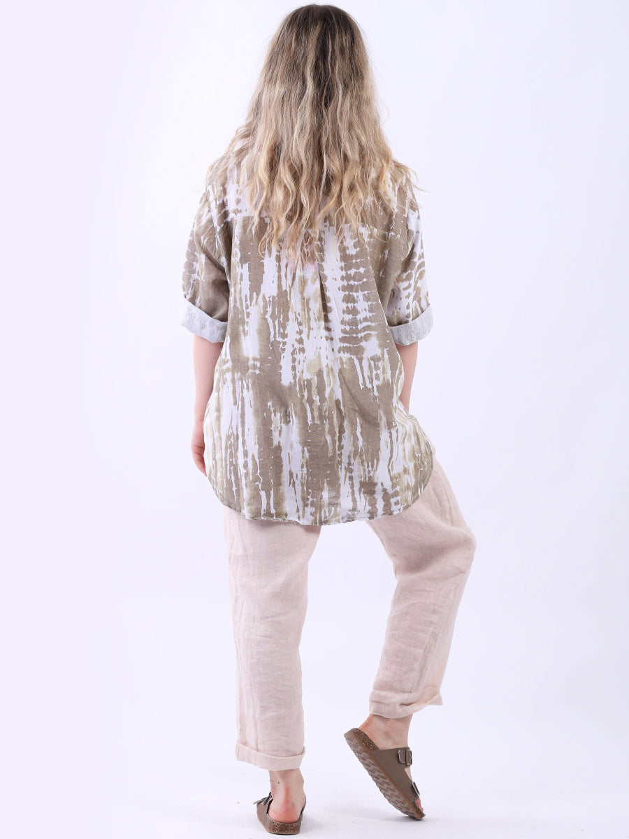 Tie Dye Linen Lagenlook Hi-Lo Blouse