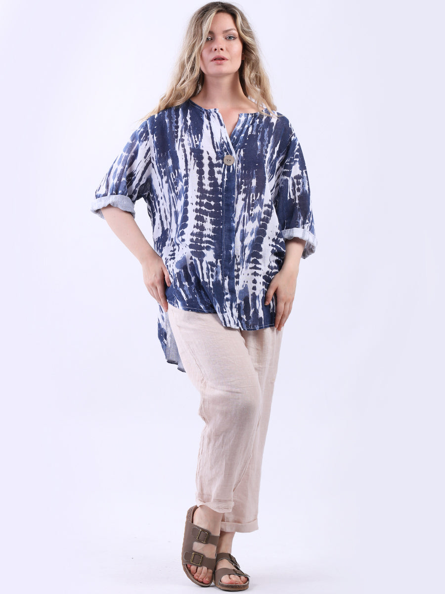 Tie Dye Linen Lagenlook Hi-Lo Blouse