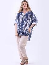 Tie Dye Linen Lagenlook Hi-Lo Blouse