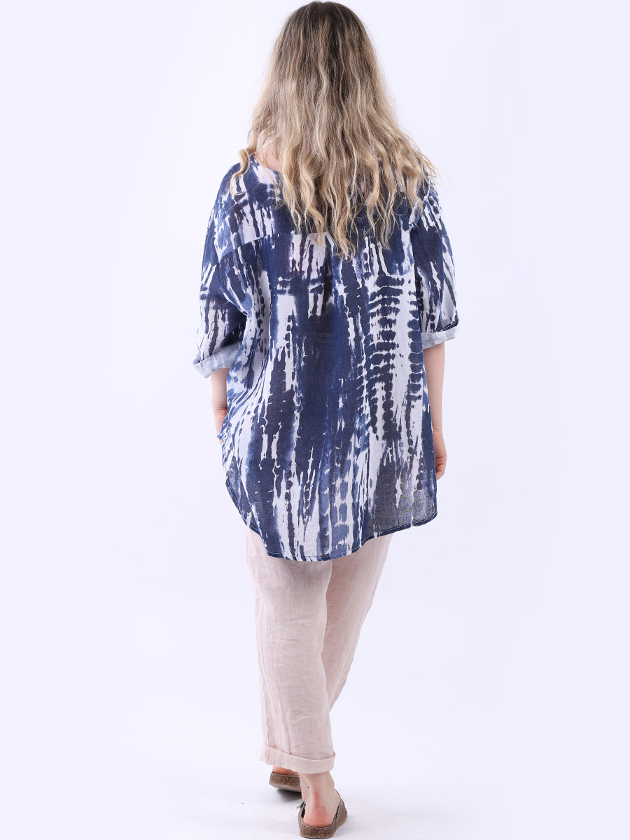 Tie Dye Linen Lagenlook Hi-Lo Blouse