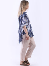 Tie Dye Linen Lagenlook Hi-Lo Blouse