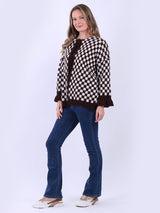 Knitted Check Tied Front Wooly Cardigan