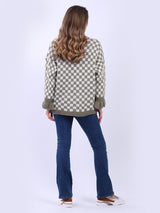 Knitted Check Tied Front Wooly Cardigan