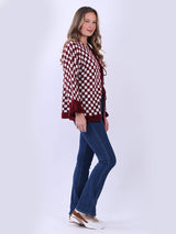 Knitted Check Tied Front Wooly Cardigan