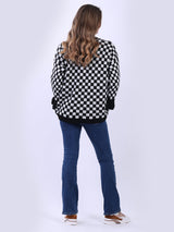 Knitted Check Tied Front Wooly Cardigan