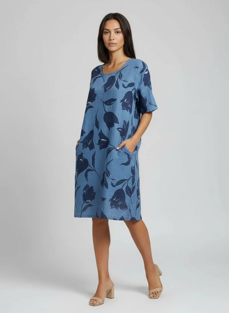 Cotton Midi Dress Denim