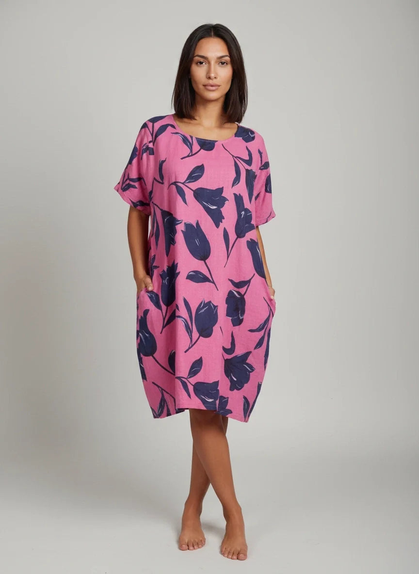 Cotton Midi Dress Fuchsia