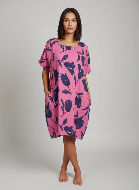 Cotton Midi Dress Fuchsia
